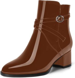 Женские ботильоны MOVINSTEPS для свиданий, с застежкой-баклей, регулируемым ремешком на щиколотку, круглым носком, массивным низким каблуком, высотой до щиколотки, каблук 2 дюйма, для холодной погоды, Brown