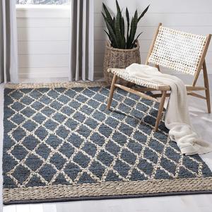 Ковер SAFAVIEH, 153 x 244 см, Natural Fiber Collection, Blue, ручной работы бохо марокканский узор Trellis, джут, идеально для помещений с высокой проходимостью в гостиной, спальне (NF951M)
