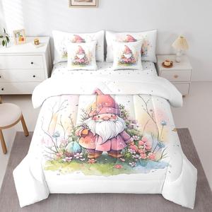 Erosebridal Комплект постельного белья Kawaii Gnome в скандинавском стиле с мультяшным аниме принтом, White and Pink