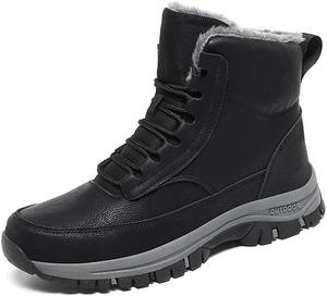 Зимние ботинки Qacksv для мужчин, водонепроницаемые, утепленные, походные, с меховой подкладкой, высокие, для работы на улице, с нескользящей толстой подошвой для холодной погоды, черный