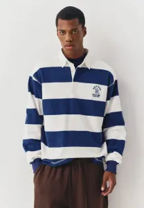 Поло-Рубашка в полоску с вышивкой велосипедиста Pull&Bear, Dark Blue