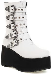 Женские ботильоны на платформе и танкетке DXSYMJM, черные кожаные готические мотоциклетные с заклепками