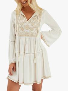 Вышитое мини-платье с рукавами-флейтами Accessorize, Ivory