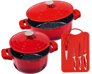 7 штук Набор Advantage: противень 32х25см SHINE RED + форма для запекания SHINE RED Ø24см + набор ножей RED King, красный