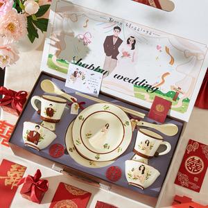 DearDali Подарок на свадьбу для молодоженов, практичный набор керамической посуды премиум-класса, 10 предметов: тарелки, чашки и миски