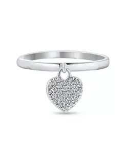 Простое изящное кольцо-шарм в форме сердца из стерлингового серебра с паве, толщина 1 мм Bling Jewelry, clear