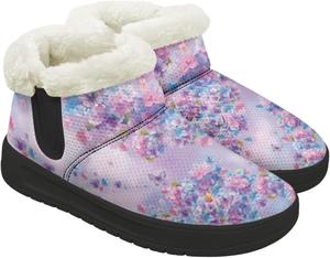 Зимние женские ботинки Снежные ботинки с меховой подкладкой Теплые туристические ботинки Женские противоскользящие легкие уличные ботильоны Chririnla, Butterfly Hydrangeas