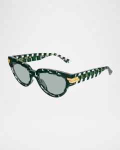 Круглые солнцезащитные очки из ацетата Bottega Veneta, цвет Solid Dark Green Crystal