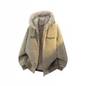 Пуховик Unisex с капюшоном и флисовой подкладкой HUANQIU, светло-коричневый