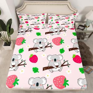 Erosebridal Комплект постельного белья Koala с милыми животными, клубникой и цветами в розовом стиле кавай, Multi 09