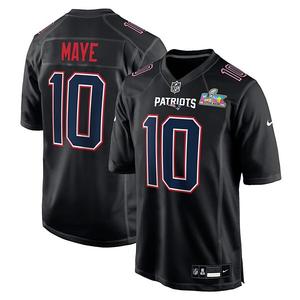 Мужская модная игровая джерси drake maye black new england patriots super bowl lx patch carbon Nike