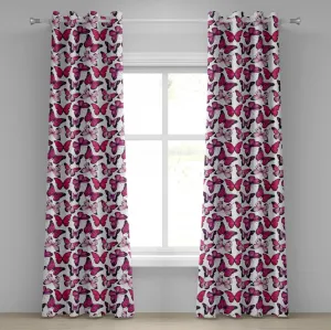 Штора на люверсах ABAKUHAUS "Бабочка", яркий акварельный рисунок с изображением животных, теплая весенняя, декоративная, двухпанельная, 280 см x 260 см, розово-пурпурный, черный