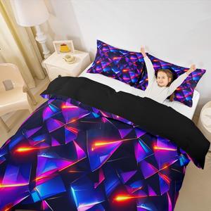 Erosebridal 3D неоновое геометрическое постельное белье с абстрактным узором, фиолетово-синяя расцветка, современный дизайн для детей, Purple Blue