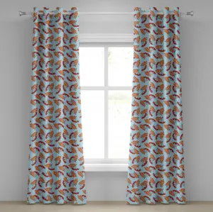 Штора на люверсах Рябина от ABAKUHAUS, абстрактный фон с сушеным листом и букетом ягод рябины, декоративные двухпанельные шторы, 280 см x 175 см, бледно-голубой, красный, оранжевый