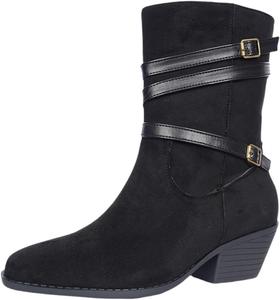 Женские массивные ботильоны на высоком каблуке с заостренным носком, замшевые, стиль вестерн, рабочие ботинки, короткие ковбойские сапожки Generic, Black