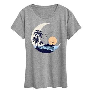 Женская футболка с рисунком Moon Beach Scene, цвет Heather Gray