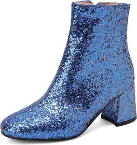 Стильные женские ботильоны с квадратным носком, широкой посадкой и блоковым каблуком Renessmi, Blue 2