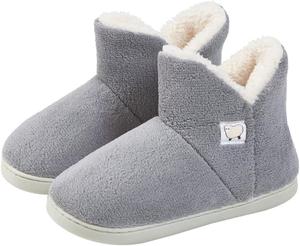 Тапочки-башмачки с искусственным мехом на щиколотку для женщин и мужчин, зимние домашние туфли, пушистые высокие тапочки-башмаки, теплые хлопковые тапочки 2025 Hzxsny, Grey