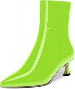 Женские ботильоны MOVINSTEPS с острым носком, с застежкой-молнией, лакированные, для невест, повседневные, с низким каблуком-китен 2 дюйма, Lime Green