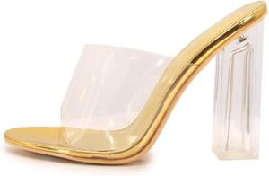 Кейп Роббин Фьюжн Прозрачные массивные ботильоны на высоком каблуке для женщин Cape Robbin, Gold Clear