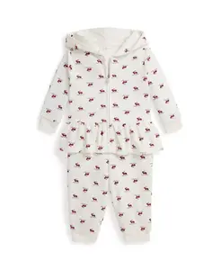 Детский комплект для девочек из двух предметов: худи с принтом и штанишки Polo Ralph Lauren, белый