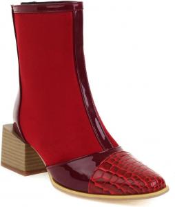 Женские ботильоны VOKLIN с квадратным носком, классические вестерн сзади на молнии, с массивным каблуком средней высоты, короткие модельные ботинки, Red-Velvet Lined