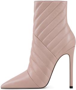 Женские модные ботильоны FSJ на высоком каблуке с заклепками, закрытым заостренным носком, шпильки, молния, осенне-зимняя обувь, размеры 4-15 М US, Nude