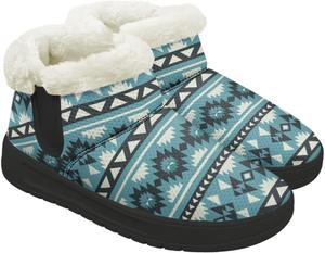 Зимние женские ботинки, удобные, теплые, с противоскользящей подошвой, мягкие утепленные ботинки до щиколотки для дома и улицы, для снега Gdxynsmny, Blue & White Aztec