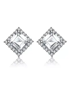 Квадратные серьги-гвоздики с кубическим цирконием, покрытые белым золотом Rachel Glauber, white