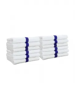 Набор из 12 полотенец для спортзала Power Gym, размер 16х27 см, белые с цветной полосой, 100% кольцевой хлопок Arkwright Home