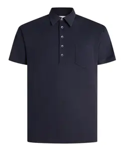 Поло из тонкой вязки с воротником-стойкой и нагрудным карманом. Pt Torino, синий