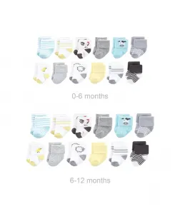 Детские носки унисекс Hudson Grow with Me из хлопкового терры, серо-черные со звездами, 0-6 и 6-12 месяцев Hudson Baby, серебряный