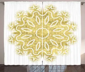 Штора ABAKUHAUS Мандала в деревенском стиле, узор Восточный модерн, универсальная ленточная штора для гостиной с петлями и крючками, 280 x 245 см, бледно-желтый с белым Abakuhaus