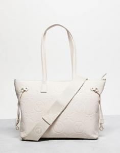 Сумка-шоппер Valentino Samba с тисненым логотипом кремового цвета
