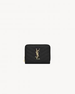 Компактный кошелек на молнии CASSANDRE MATELASSE из кожи «гран-де-пудр» Saint Laurent, черный