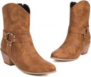 Женские полуботинки средней длины с модным свободным верхом, широким каблуком и удобной посадкой BLXQPYT, Dark Brown