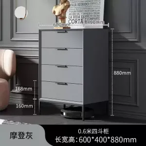 Yu Senyi Комод 60х100х140 см для гостиной и спальни из массива дерева в современном сером цвете, 4 ящика, полностью собран