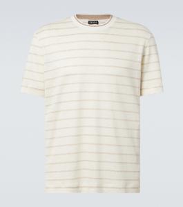 Полосатая футболка из смеси льна и шелка Zegna, Bianco Zegna