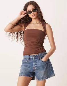 Бесшовный топ Abercrombie & Fitch с квадратным вырезом коричневого цвета