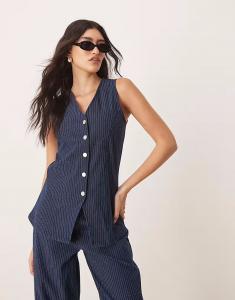 Жилет из джерси на пуговицах в джинсовом стиле Asos Design, темно-синий