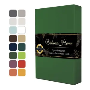 Простыня на резинке Veluna Home Premium 180 x 200 см - зеленая | Джерси, простыня на резинке 150 г/м², глубина до 30 см | 100% хлопок