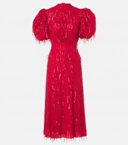 Платье миди с рукавами-буфами, расшитое пайетками Rotate, Racing Red