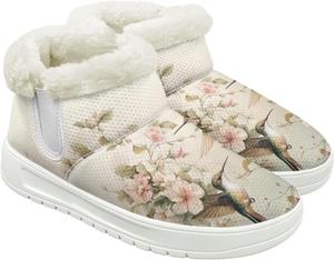 Женские пушистые зимние сапоги для снега, утепленные флисом, удобные, теплые, водоотталкивающие, для женщин и мужчин Cugasmaru, Flower Hummingbird