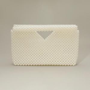 Клатч с открытым верхом, украшенный жемчужными бусинами FASHNZFAB, кремовый, золотой