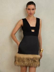 Мини-платье Bri с отделкой из искусственного меха Reiss, Black
