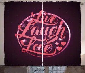 Штора ABAKUHAUS Live Laugh Love в деревенском стиле, боке-сердце, универсальная ленточная штора для гостиной с петлями и крючками, 280 x 175 см, темно-фиолетовый, лососево-красный Abakuhaus