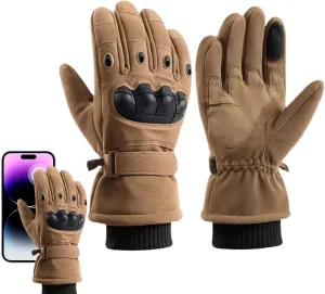 ZH1YFD Кожаные мотоциклетные перчатки, мотоциклетные перчатки для мужчин и женщин, ветрозащитные, водонепроницаемые, с сенсорным экраном, с жестким корпусом, зимние и летние термоперчатки для езды на мотоцикле, Brown