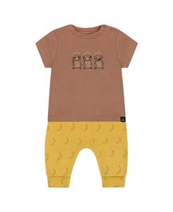 Детский комплект из органического хлопка с принтом: топ и штаны для мальчиков - Baby Deux par Deux, коричневый