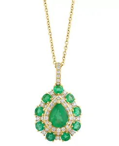 Ожерелье с подвеской Effy в форме груши, изумрудом (2 карата) и бриллиантом (3/8 карата), 18 дюймов, из 14-каратного золота Effy Collection, emerald