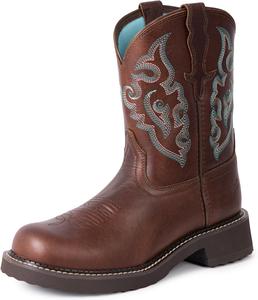 Женские ковбойские ботинки с круглым носком, короткие западные ковбойские сапоги, на высокой подошве, вышитые, из цельной кожи Palitutu, Brown/Blue